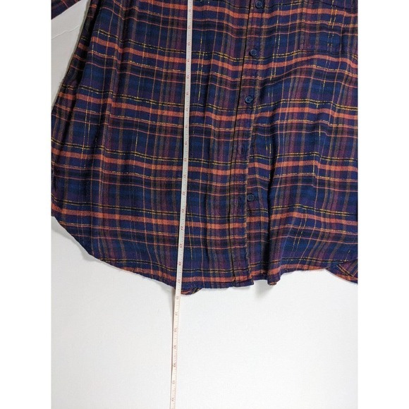 Lucky Brand Plaid Button Down Navy Blue Orange Gold Black Plus Size 1X Flannel - Picture 6 of 7